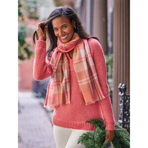 Talbots Sweater Women Large Petite Pink Chunky Knit Shawl‎ Collar Shaker Stitch